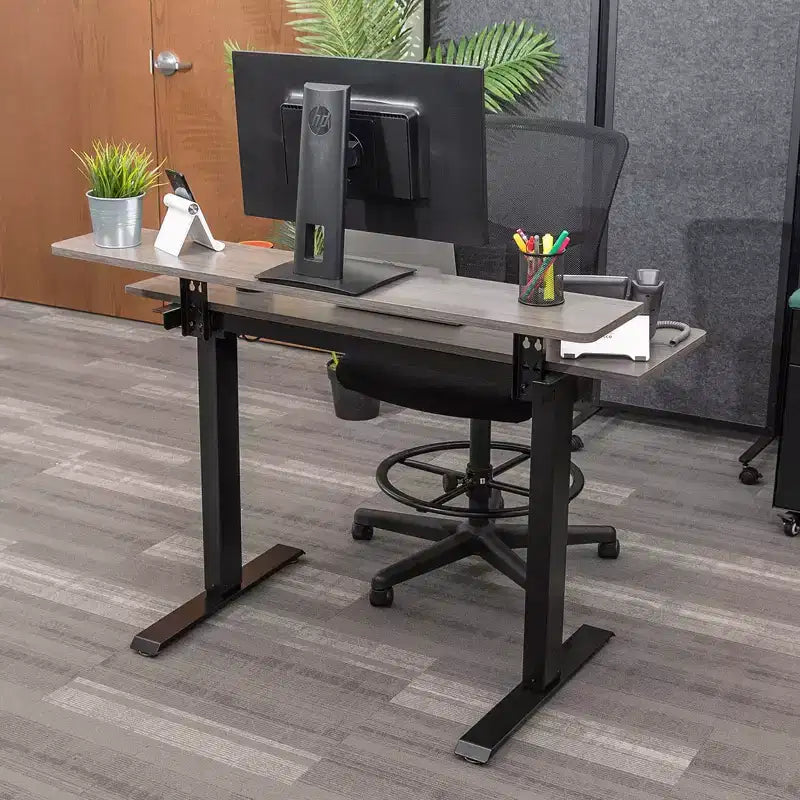 Stand Up Desk Store Programmable Electric Two-Tier Compact Standing Desk (White Frame/Birch Desktop, 48 Wide)