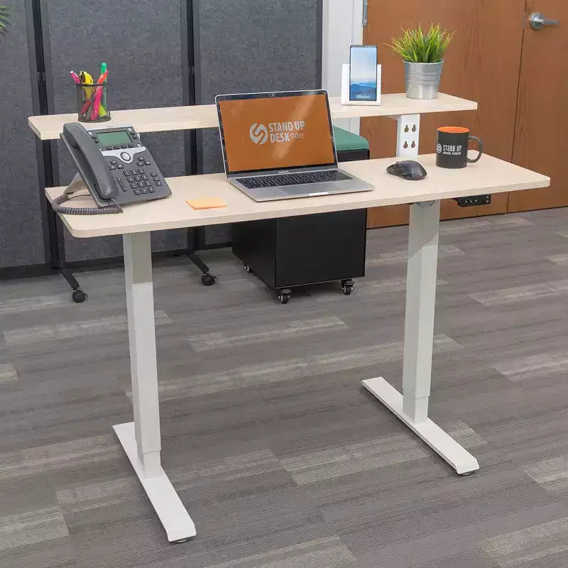 Stand Up Desk Store Programmable Electric Two-Tier Compact Standing Desk (White Frame/Birch Desktop, 48 Wide)
