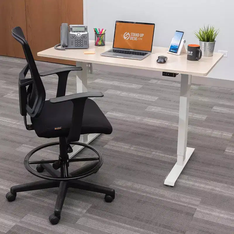 Stand Up Desk Store Programmable Electric Two-Tier Compact Standing Desk (White Frame/Birch Desktop, 48 Wide)
