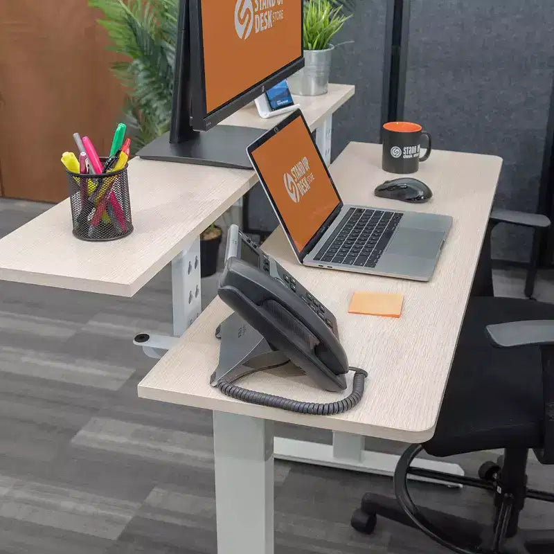 Stand Up Desk Store Programmable Electric Two-Tier Compact Standing Desk (White Frame/Birch Desktop, 48 Wide)