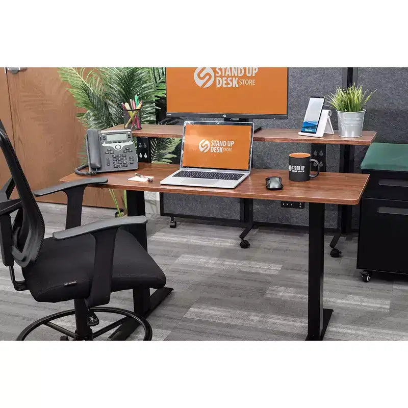 Stand Up Desk Store Programmable Electric Two-Tier Compact Standing Desk (White Frame/Birch Desktop, 48 Wide)
