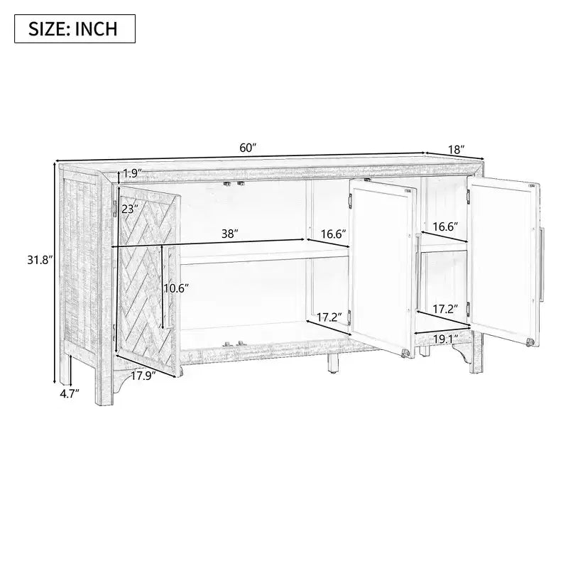 60W American Retro Sideboard with Adjustable Shelves, Storage Cabinet with 3 Doors for Living Room, Entrance and Study Room 4Q - ModernLuxe