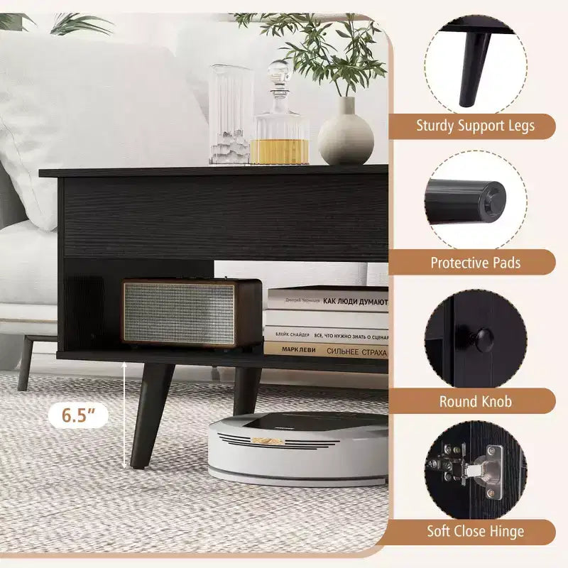 Costway Lift Top Coffee Table with Storage Hidden Compartment Cabinet & Open Shelf Black/Brown/Natural