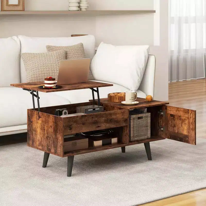 Costway Lift Top Coffee Table with Storage Hidden Compartment Cabinet & Open Shelf Black/Brown/Natural