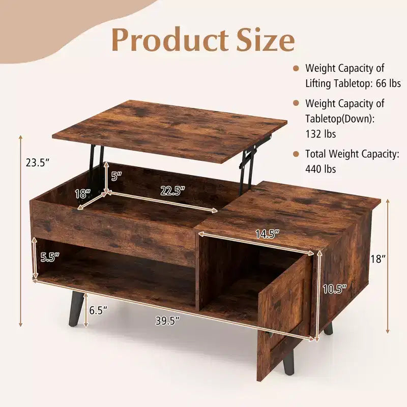 Costway Lift Top Coffee Table with Storage Hidden Compartment Cabinet & Open Shelf Black/Brown/Natural