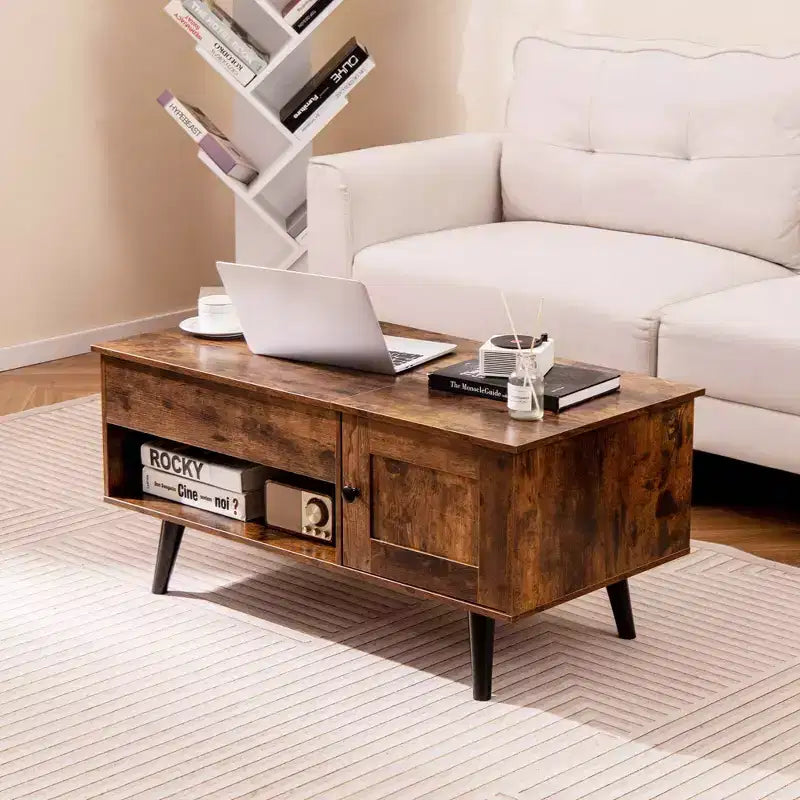 Costway Lift Top Coffee Table with Storage Hidden Compartment Cabinet & Open Shelf Black/Brown/Natural