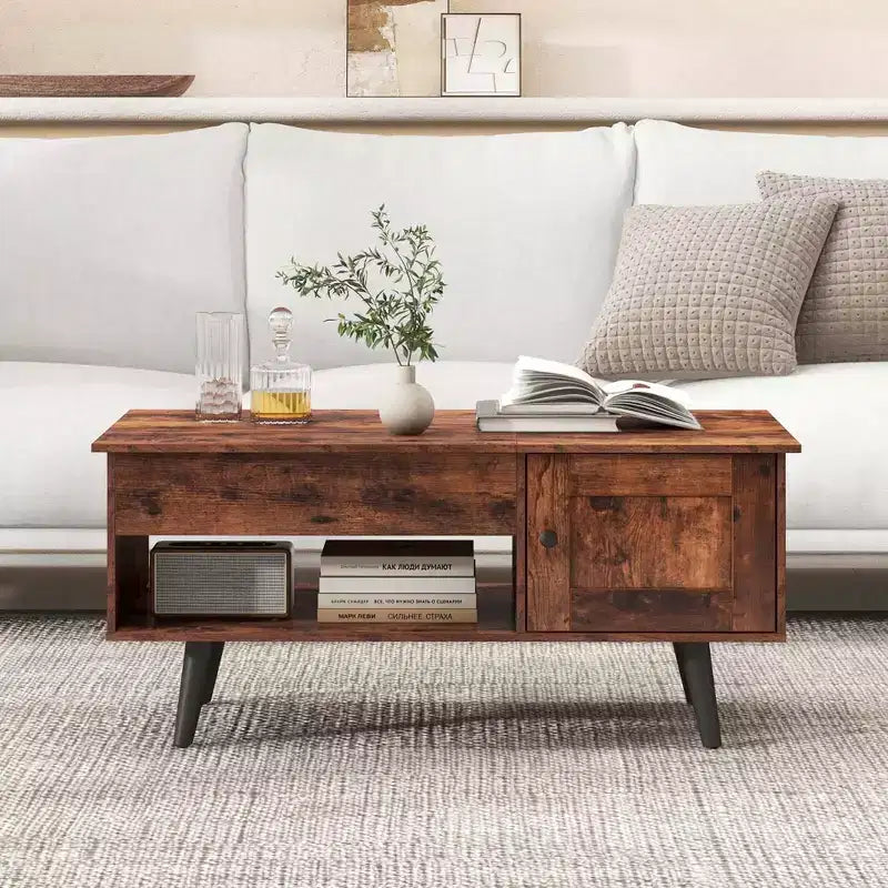 Costway Lift Top Coffee Table with Storage Hidden Compartment Cabinet & Open Shelf Black/Brown/Natural