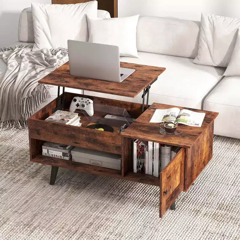Costway Lift Top Coffee Table with Storage Hidden Compartment Cabinet & Open Shelf Black/Brown/Natural
