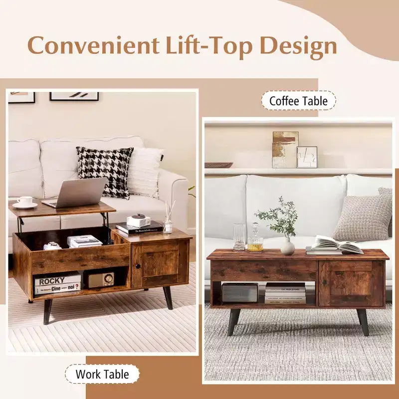 Costway Lift Top Coffee Table with Storage Hidden Compartment Cabinet & Open Shelf Black/Brown/Natural