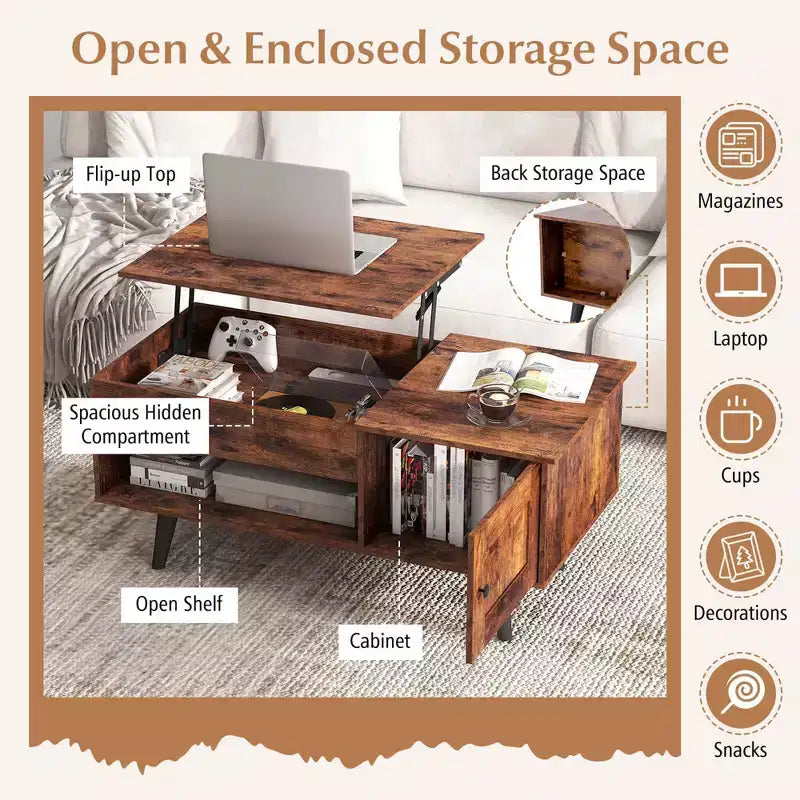 Costway Lift Top Coffee Table with Storage Hidden Compartment Cabinet & Open Shelf Black/Brown/Natural