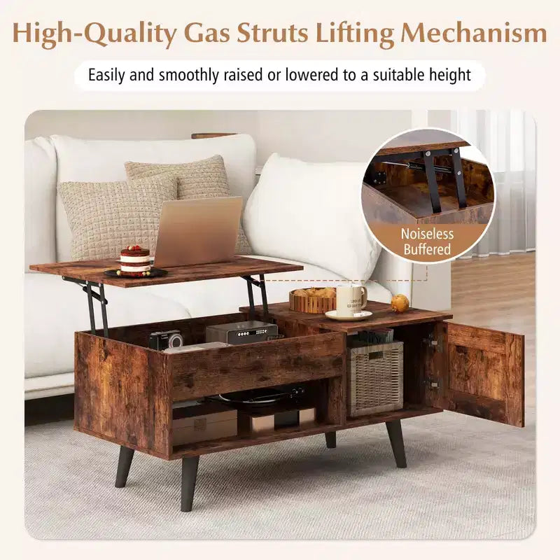 Costway Lift Top Coffee Table with Storage Hidden Compartment Cabinet & Open Shelf Black/Brown/Natural
