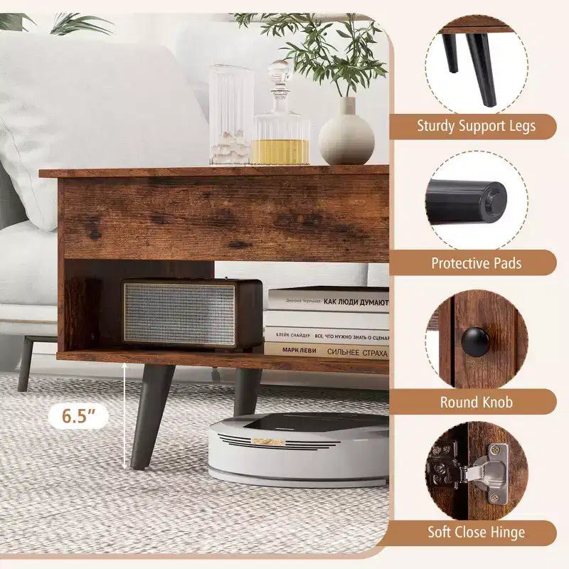 Costway Lift Top Coffee Table with Storage Hidden Compartment Cabinet & Open Shelf Black/Brown/Natural