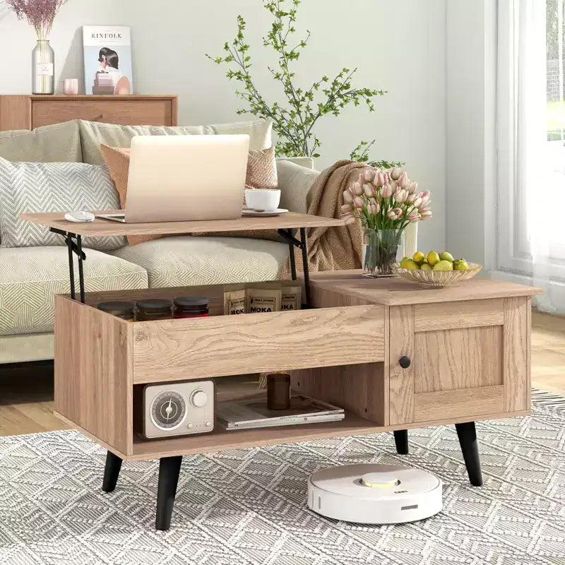 Costway Lift Top Coffee Table with Storage Hidden Compartment Cabinet & Open Shelf Black/Brown/Natural