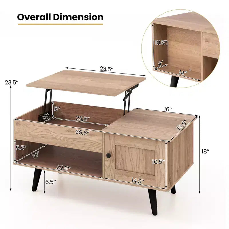 Costway Lift Top Coffee Table with Storage Hidden Compartment Cabinet & Open Shelf Black/Brown/Natural