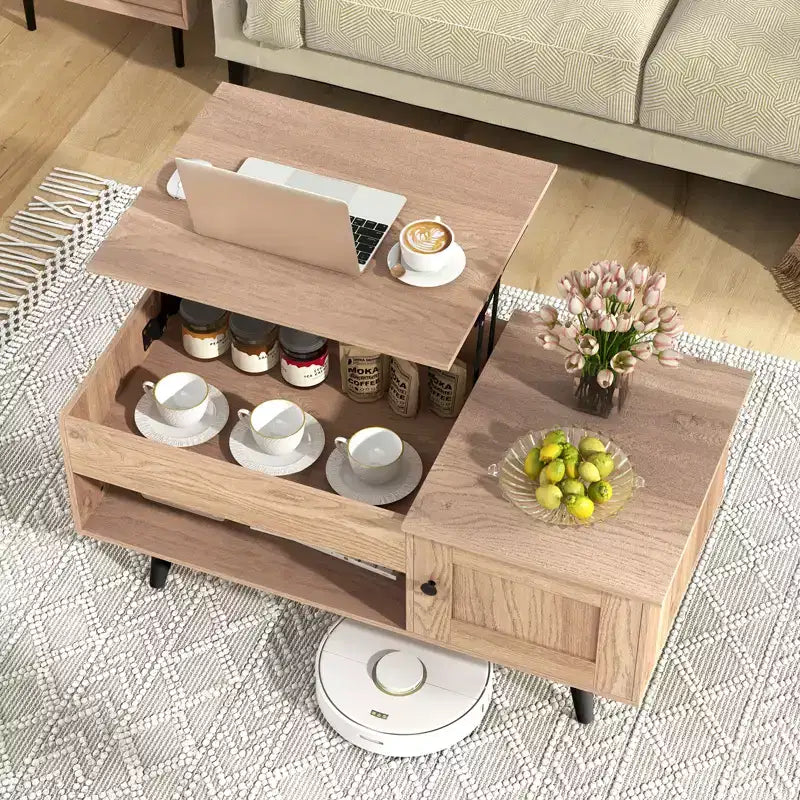 Costway Lift Top Coffee Table with Storage Hidden Compartment Cabinet & Open Shelf Black/Brown/Natural