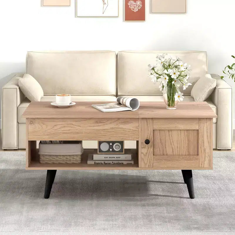 Costway Lift Top Coffee Table with Storage Hidden Compartment Cabinet & Open Shelf Black/Brown/Natural