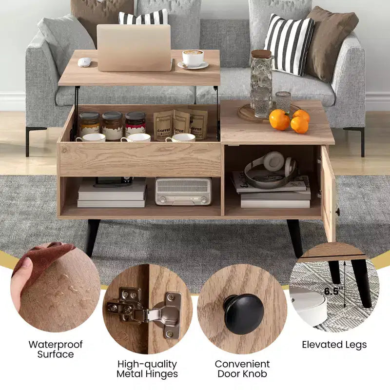 Costway Lift Top Coffee Table with Storage Hidden Compartment Cabinet & Open Shelf Black/Brown/Natural