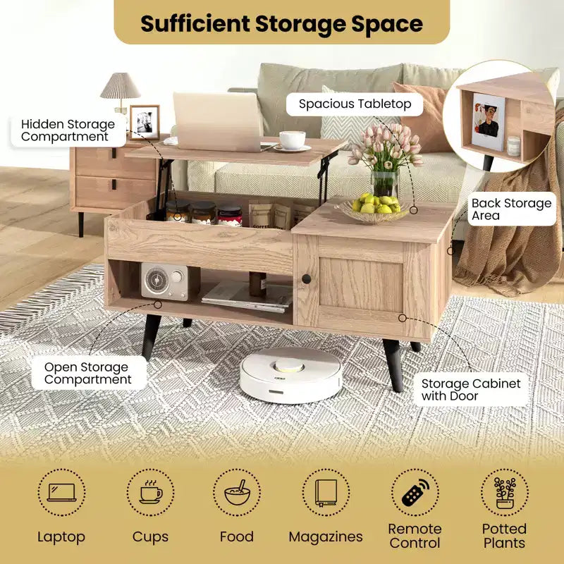 Costway Lift Top Coffee Table with Storage Hidden Compartment Cabinet & Open Shelf Black/Brown/Natural