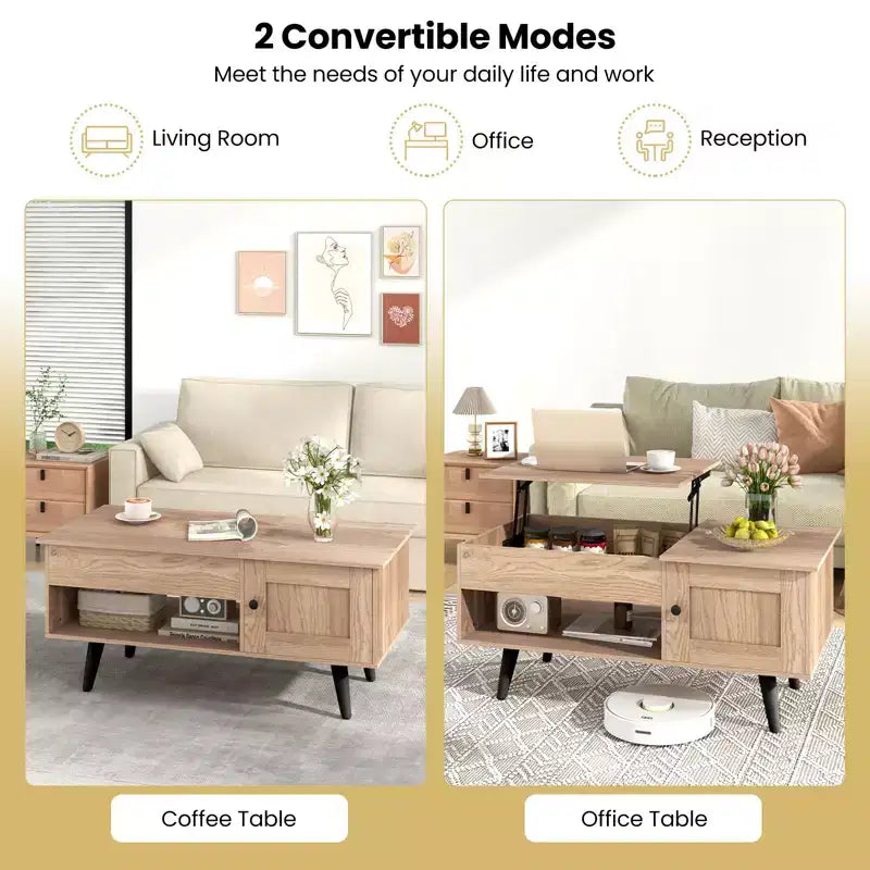 Costway Lift Top Coffee Table with Storage Hidden Compartment Cabinet & Open Shelf Black/Brown/Natural