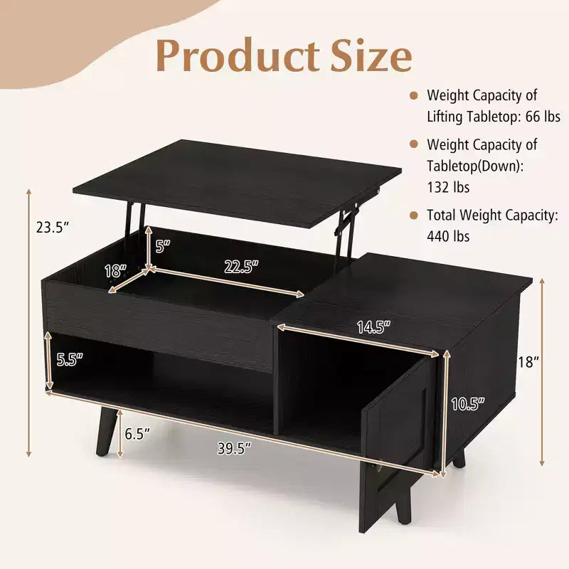 Costway Lift Top Coffee Table with Storage Hidden Compartment Cabinet & Open Shelf Black/Brown/Natural