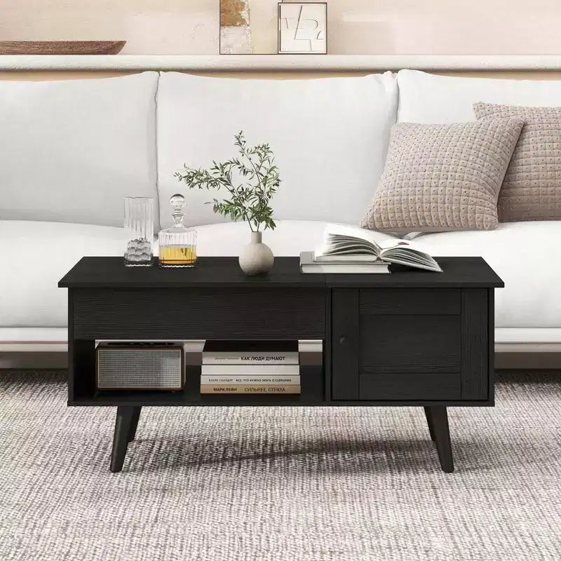 Costway Lift Top Coffee Table with Storage Hidden Compartment Cabinet & Open Shelf Black/Brown/Natural