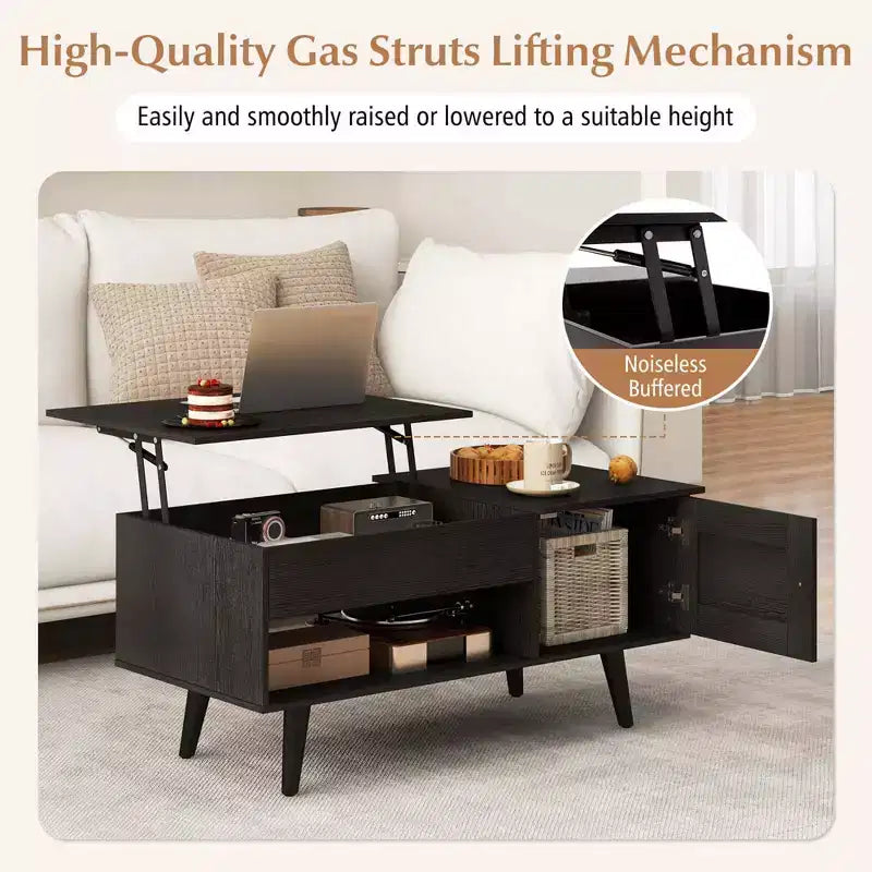 Costway Lift Top Coffee Table with Storage Hidden Compartment Cabinet & Open Shelf Black/Brown/Natural