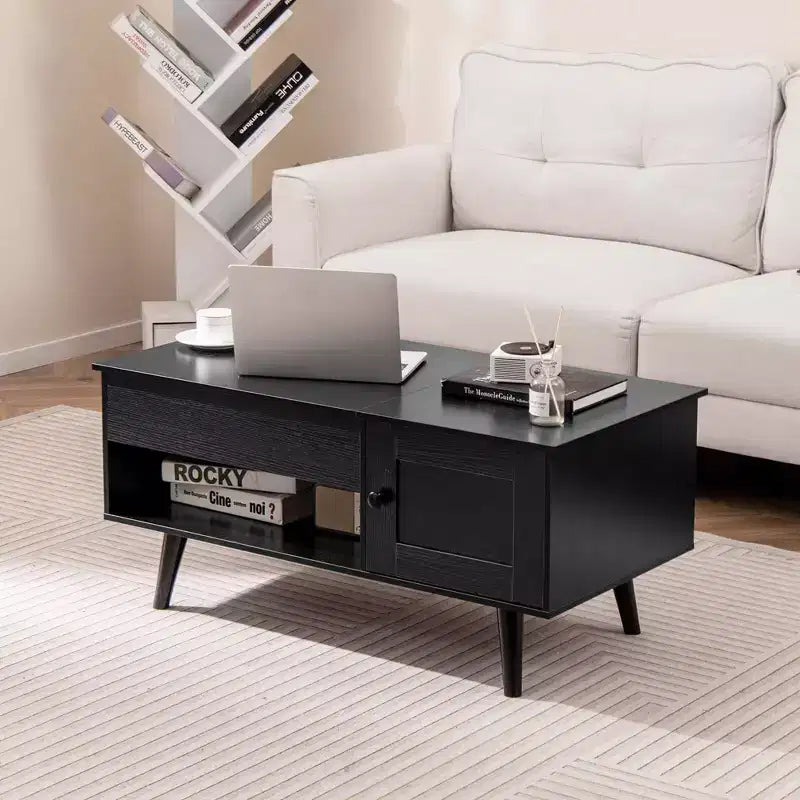 Costway Lift Top Coffee Table with Storage Hidden Compartment Cabinet & Open Shelf Black/Brown/Natural
