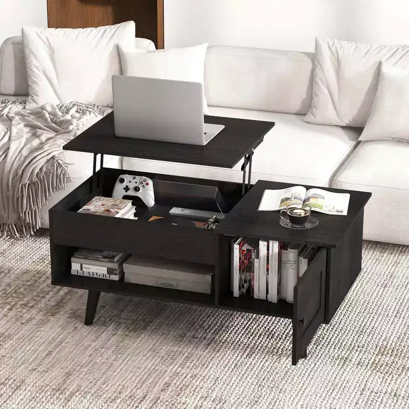 Costway Lift Top Coffee Table with Storage Hidden Compartment Cabinet & Open Shelf Black/Brown/Natural