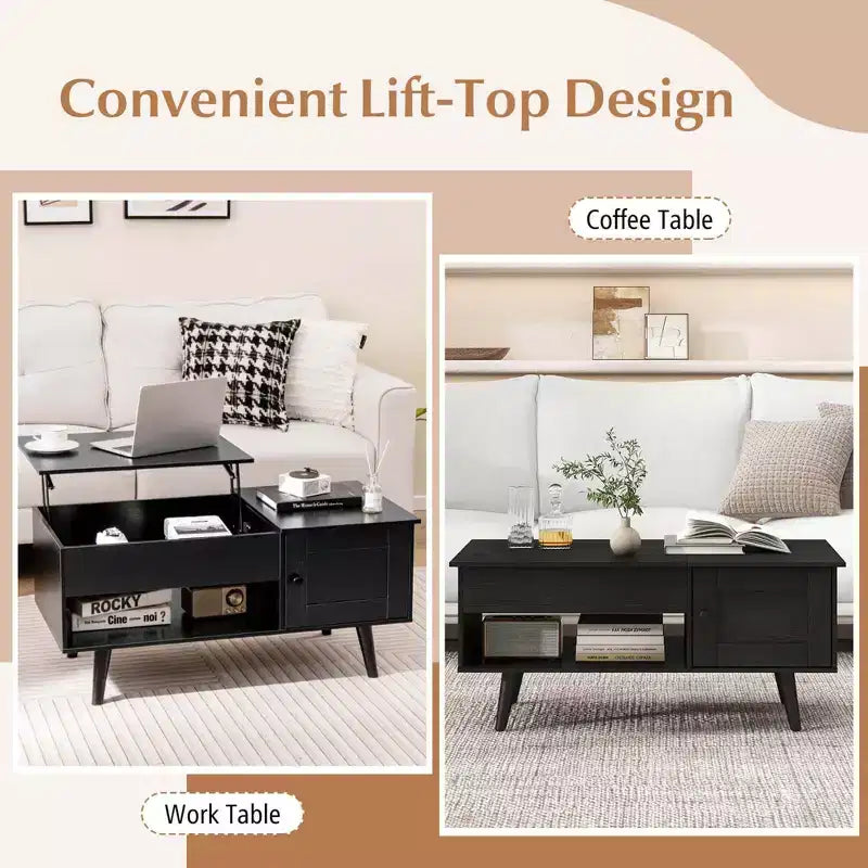 Costway Lift Top Coffee Table with Storage Hidden Compartment Cabinet & Open Shelf Black/Brown/Natural