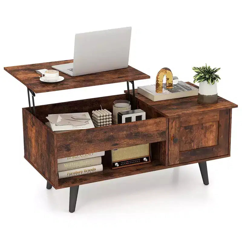 Costway Lift Top Coffee Table with Storage Hidden Compartment Cabinet & Open Shelf Black/Brown/Natural