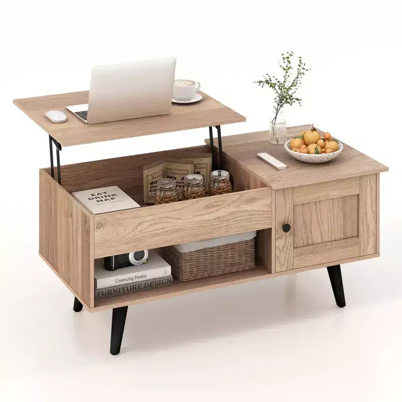 Costway Lift Top Coffee Table with Storage Hidden Compartment Cabinet & Open Shelf Black/Brown/Natural