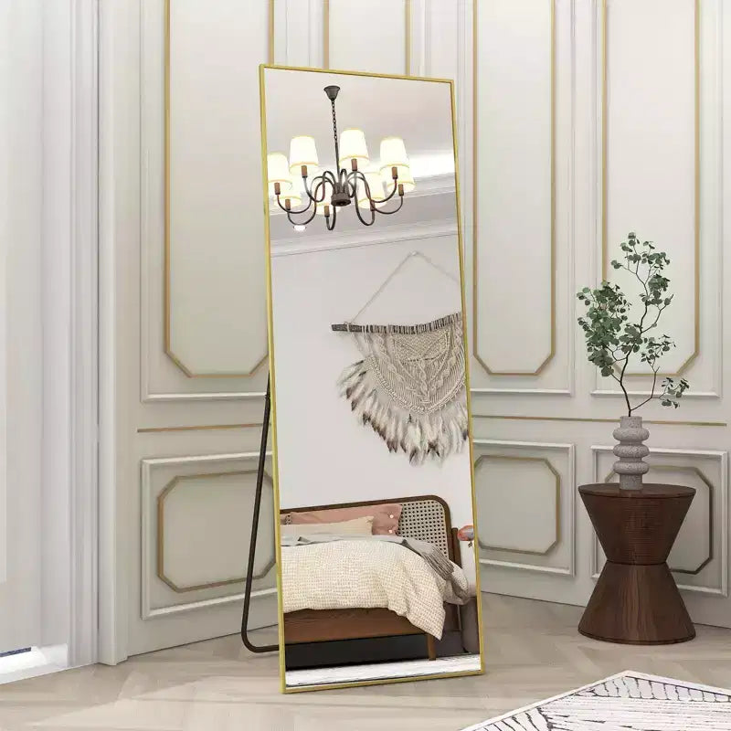 HOMLUX 18x58 Rectangle Full Length Floor Mirror Leaning Design Bathroom Entryway,Black/Gold
