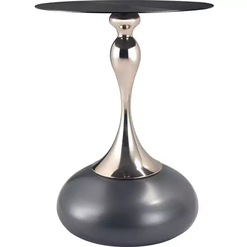 LeisureMod Savoy Modern Pedestal End Table - Black Stainless Steel Accent Table