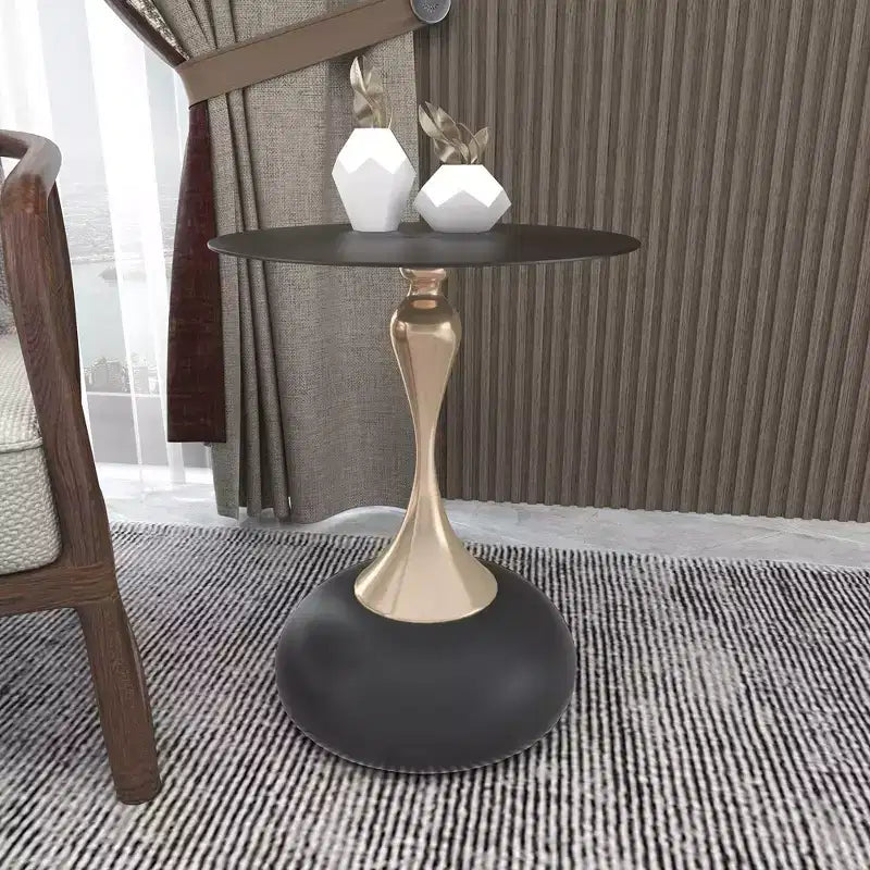 LeisureMod Savoy Modern Pedestal End Table - Black Stainless Steel Accent Table