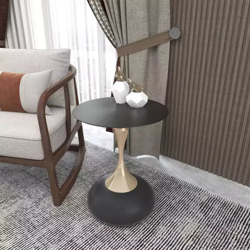 LeisureMod Savoy Modern Pedestal End Table - Black Stainless Steel Accent Table