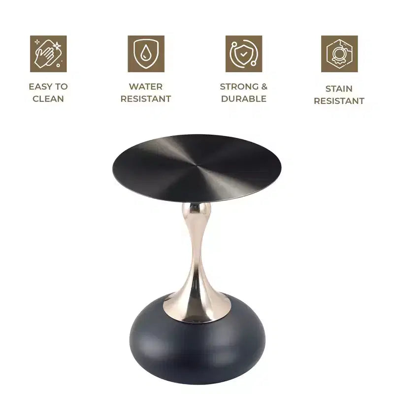 LeisureMod Savoy Modern Pedestal End Table - Black Stainless Steel Accent Table