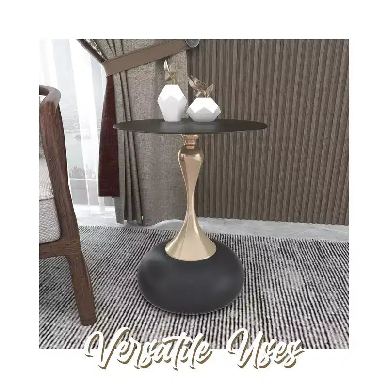 LeisureMod Savoy Modern Pedestal End Table - Black Stainless Steel Accent Table