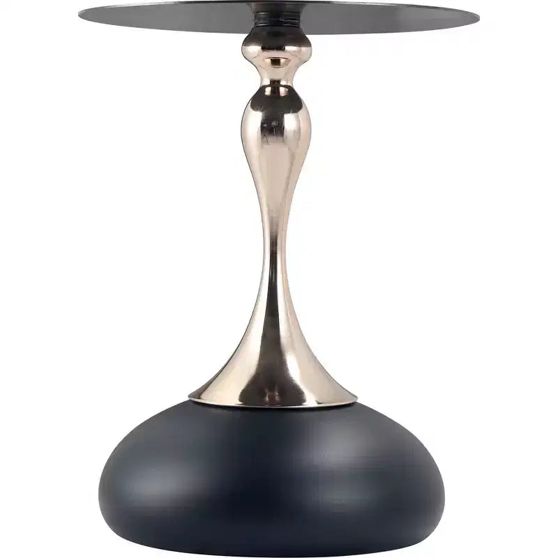 LeisureMod Savoy Modern Pedestal End Table - Black Stainless Steel Accent Table