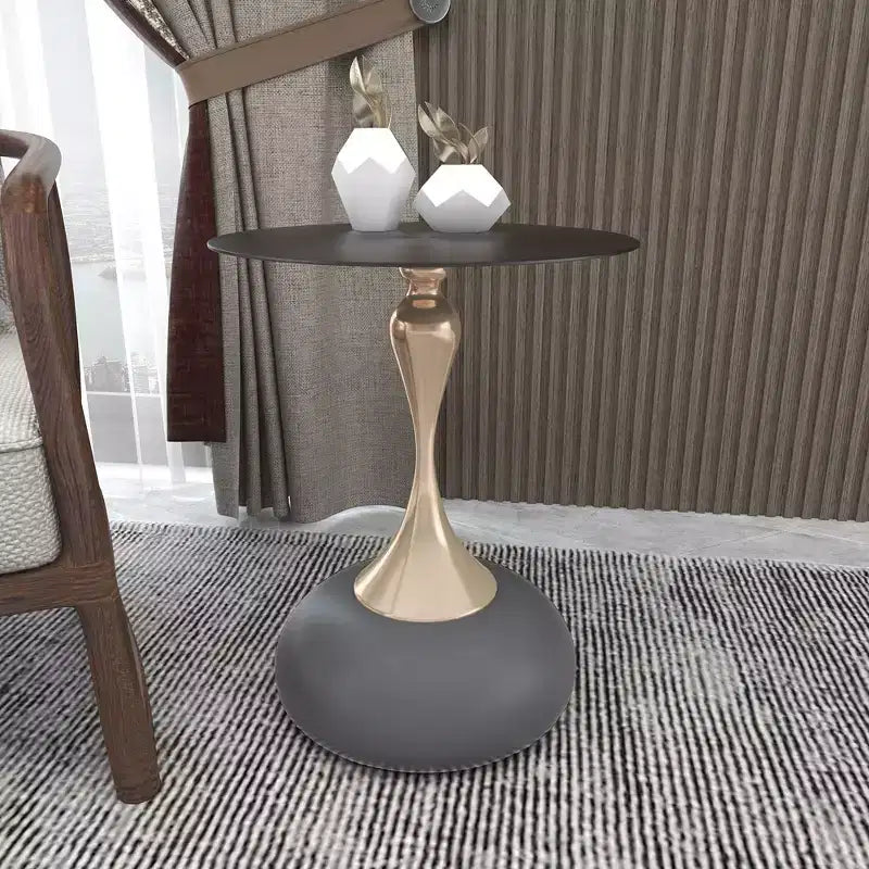 LeisureMod Savoy Modern Pedestal End Table - Black Stainless Steel Accent Table