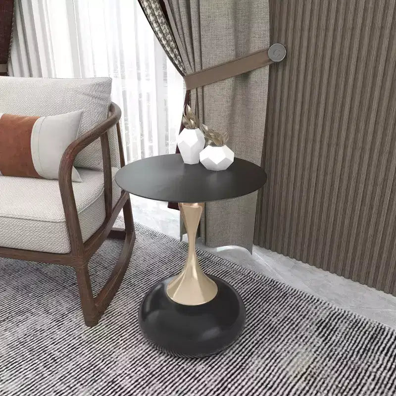 LeisureMod Savoy Modern Pedestal End Table - Black Stainless Steel Accent Table