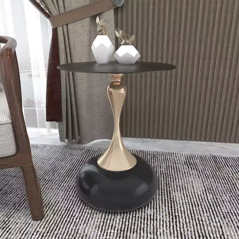 LeisureMod Savoy Modern Pedestal End Table - Black Stainless Steel Accent Table