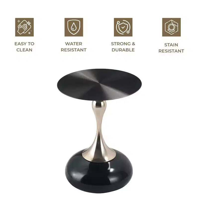 LeisureMod Savoy Modern Pedestal End Table - Black Stainless Steel Accent Table