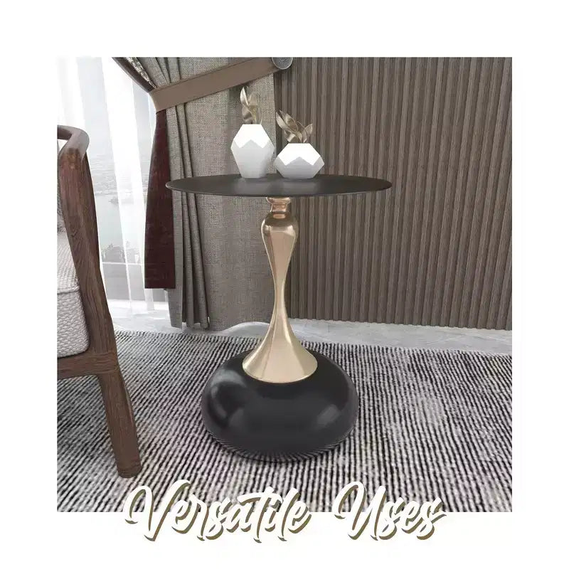 LeisureMod Savoy Modern Pedestal End Table - Black Stainless Steel Accent Table