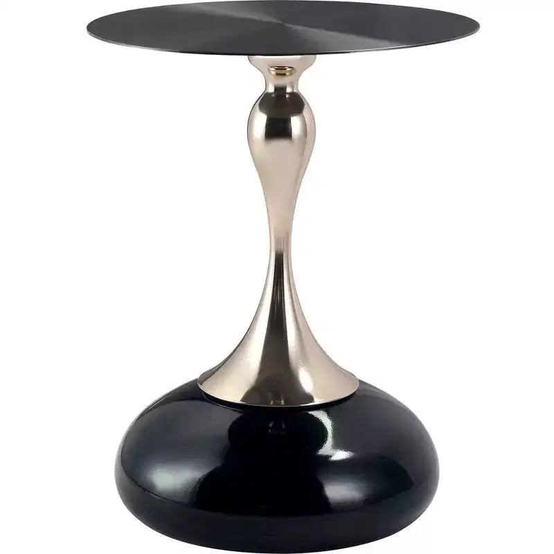 LeisureMod Savoy Modern Pedestal End Table - Black Stainless Steel Accent Table
