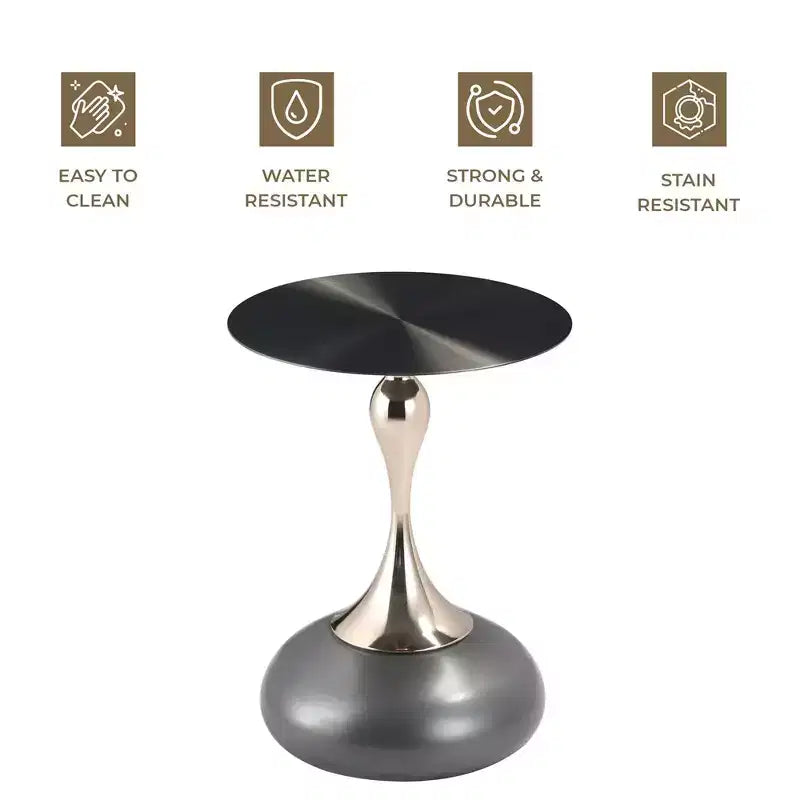 LeisureMod Savoy Modern Pedestal End Table - Black Stainless Steel Accent Table