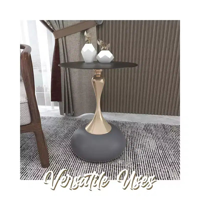 LeisureMod Savoy Modern Pedestal End Table - Black Stainless Steel Accent Table