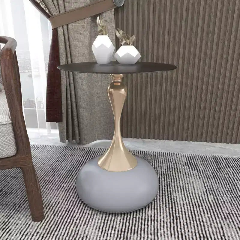 LeisureMod Savoy Modern Pedestal End Table - Black Stainless Steel Accent Table