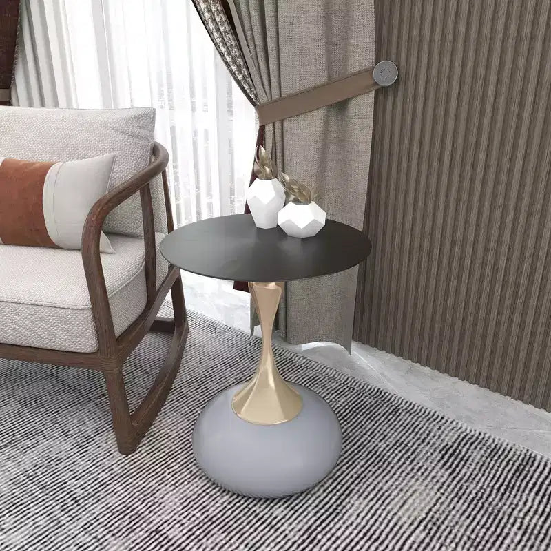 LeisureMod Savoy Modern Pedestal End Table - Black Stainless Steel Accent Table