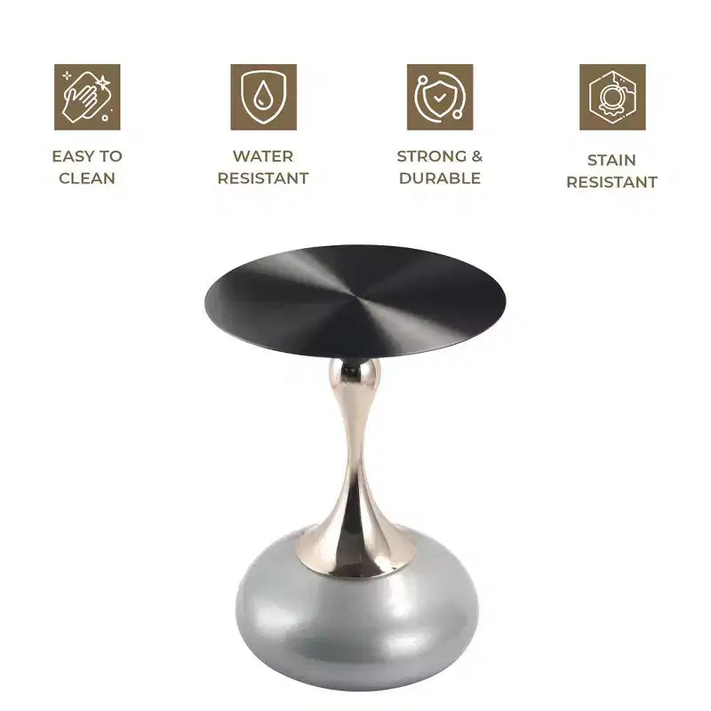LeisureMod Savoy Modern Pedestal End Table - Black Stainless Steel Accent Table