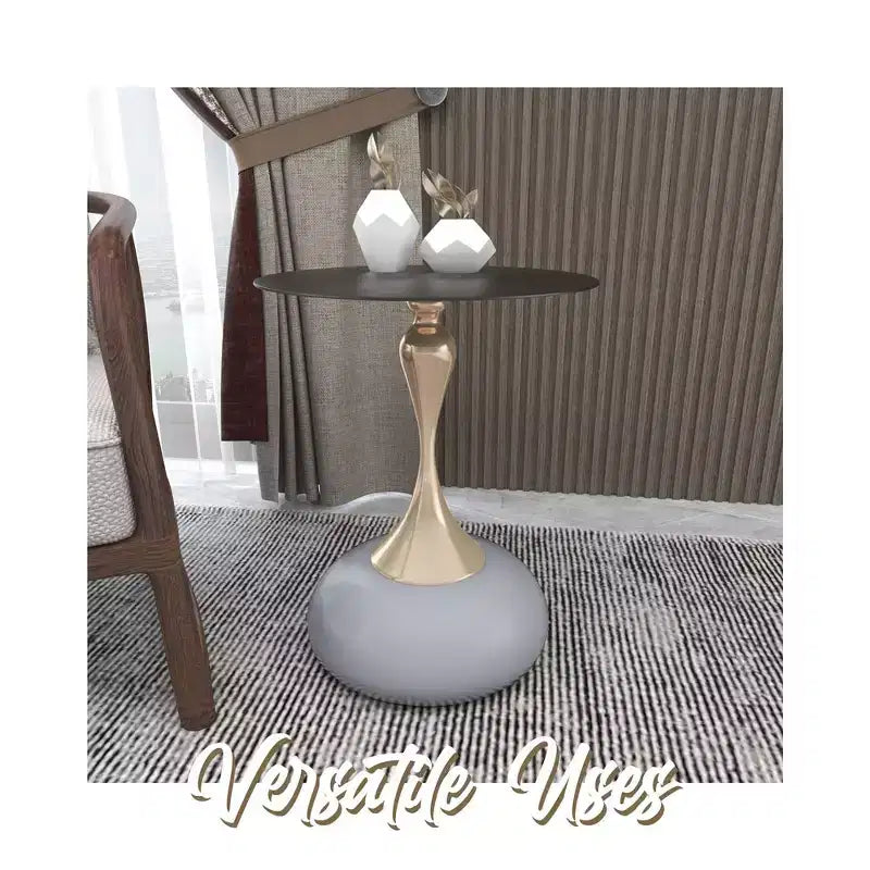 LeisureMod Savoy Modern Pedestal End Table - Black Stainless Steel Accent Table